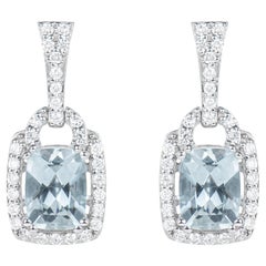 2.58 Carat Aquamarine Drop Earrings in 18Karat White Gold with White Diamond