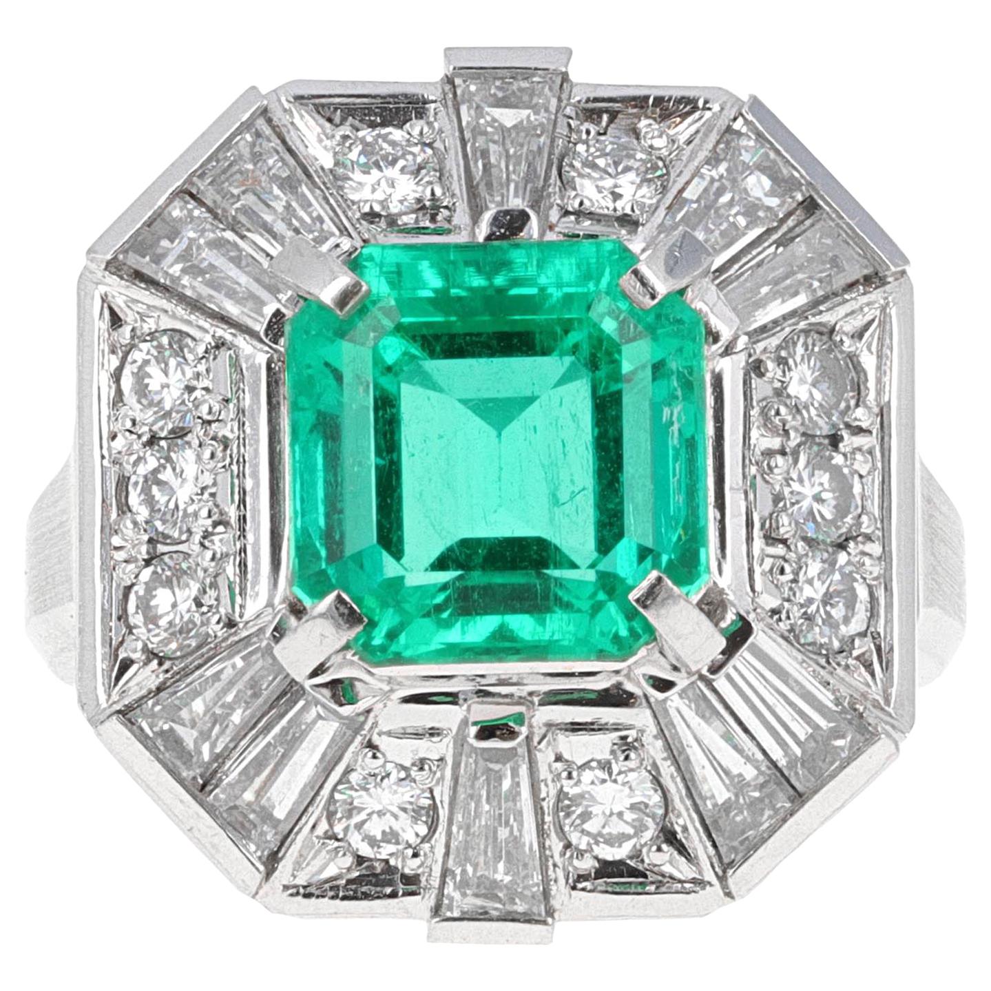 2.58 Carat Columbian Emerald and Diamond Cocktail Ring