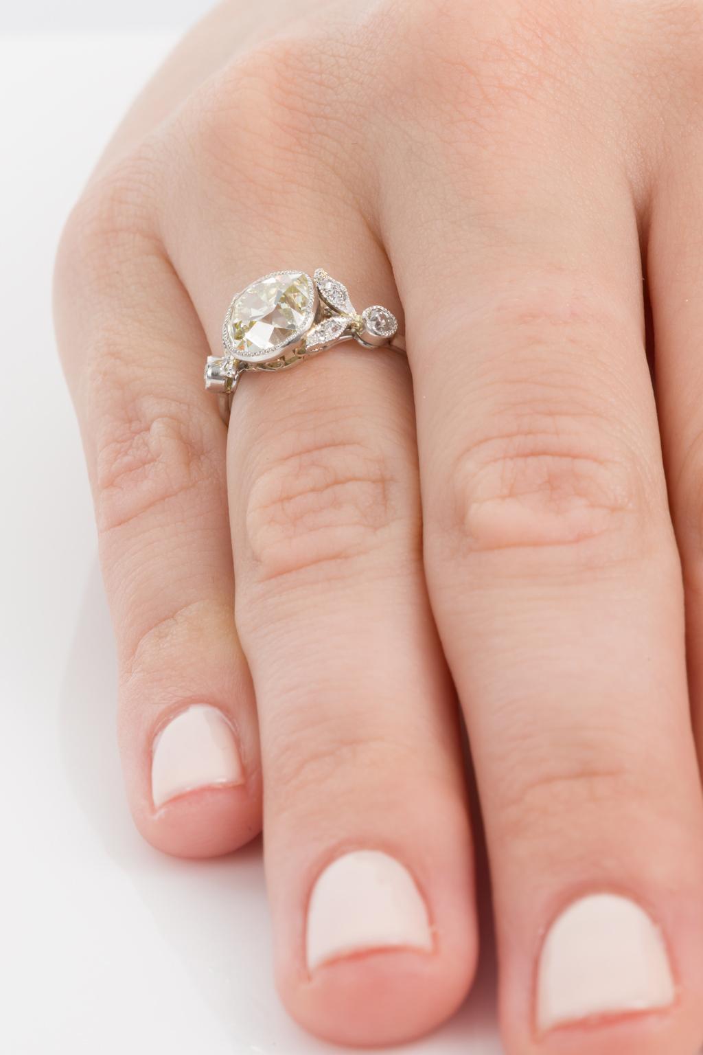 2.58 Carat Cushion Cut Diamond Platinum Engagement Ring 6