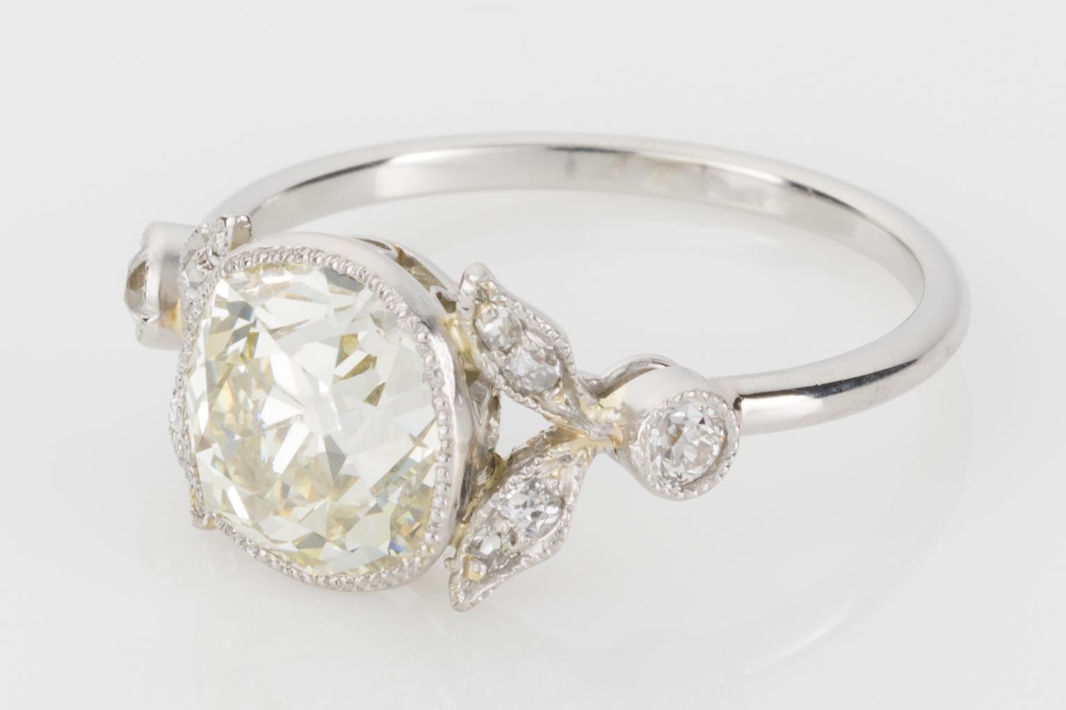 Romantic 2.58 Carat Cushion Cut Diamond Platinum Engagement Ring