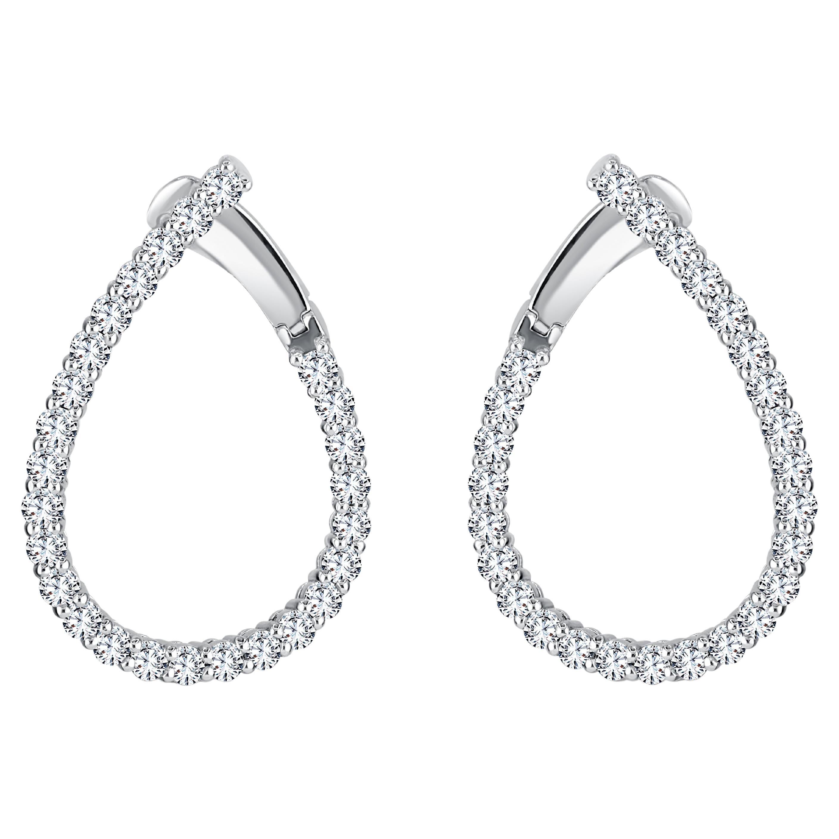 2.58 Carat Diamond Teardrop Hoop Earrings in 14k White Gold