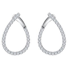 2.58 Carat Diamond Teardrop Hoop Earrings in 14k White Gold