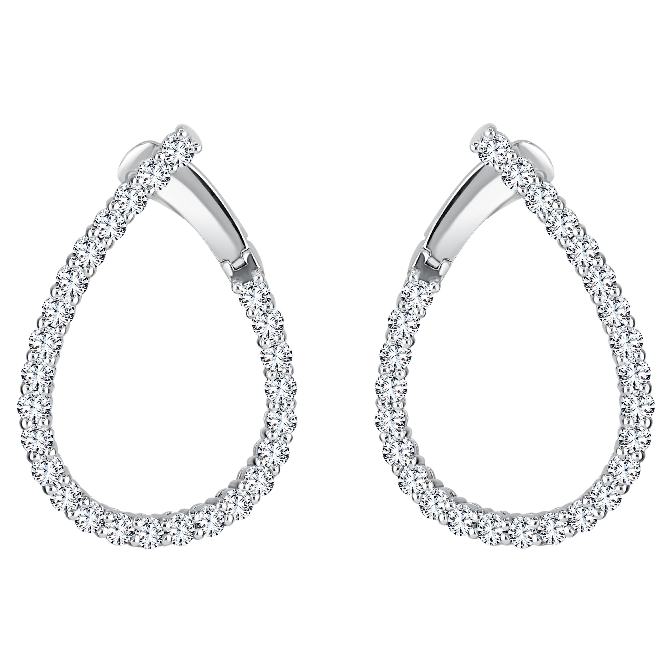 2.58 Carat Diamond Teardrop Swirl Hoop Earrings in 14k White Gold For