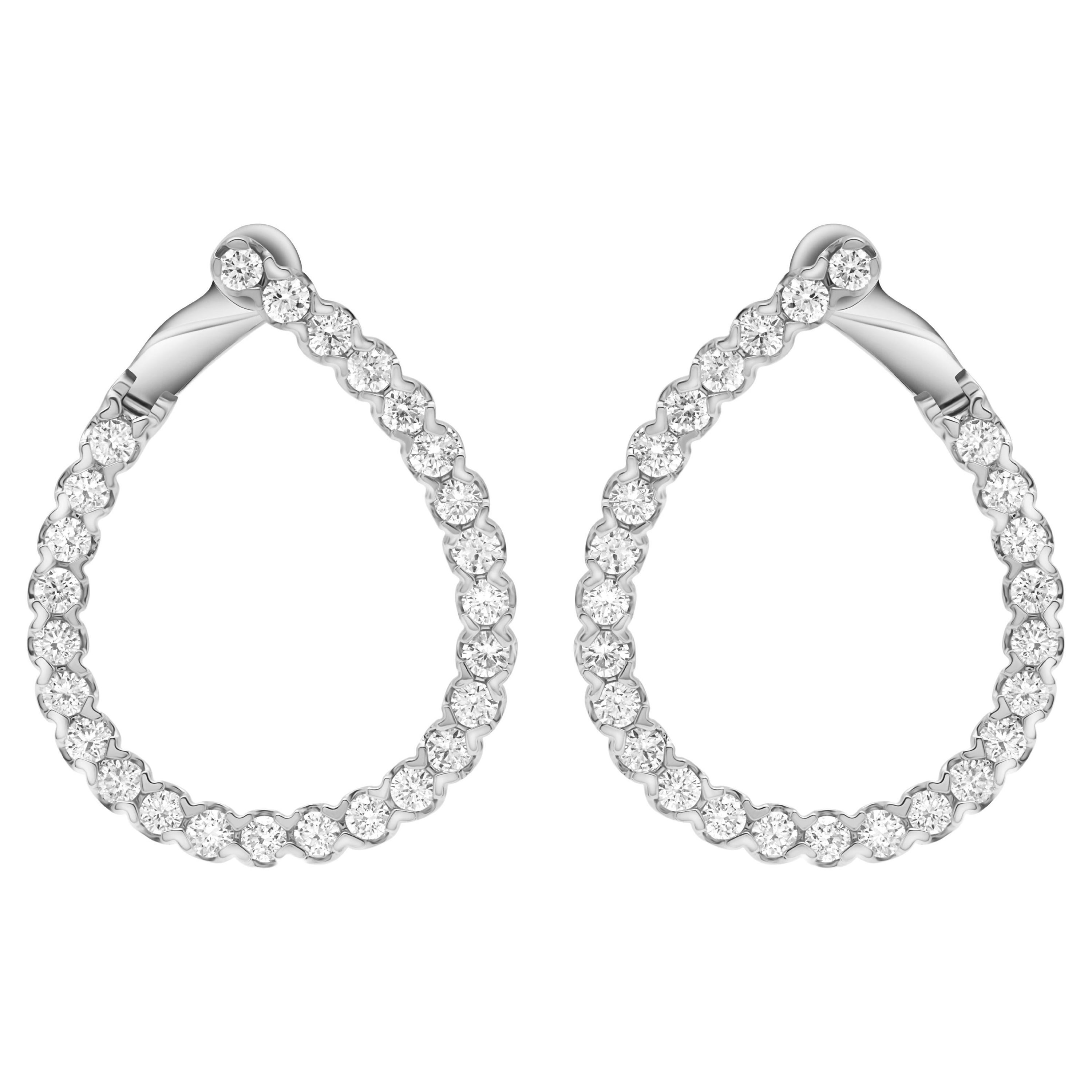 2.19 Carat Diamond Teardrop Swirl Hoop Earrings in 14k White Gold ref1972