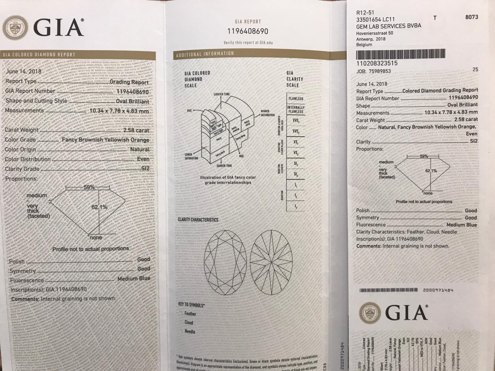 2,58 Karat Ausgefallener brauner, gelber, gelber und orangefarbener Diamant-Verlobungsring Damen im Angebot