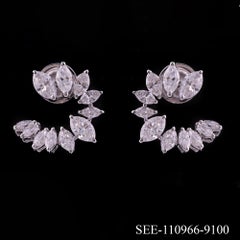 2.58 Carat Marquise Diamond Open Hoop Ear Climber Earrings in 18K White Gold
