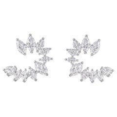 2.58 Carat Marquise Diamond Open Hoop Ear Climber Earrings in 18K White Gold
