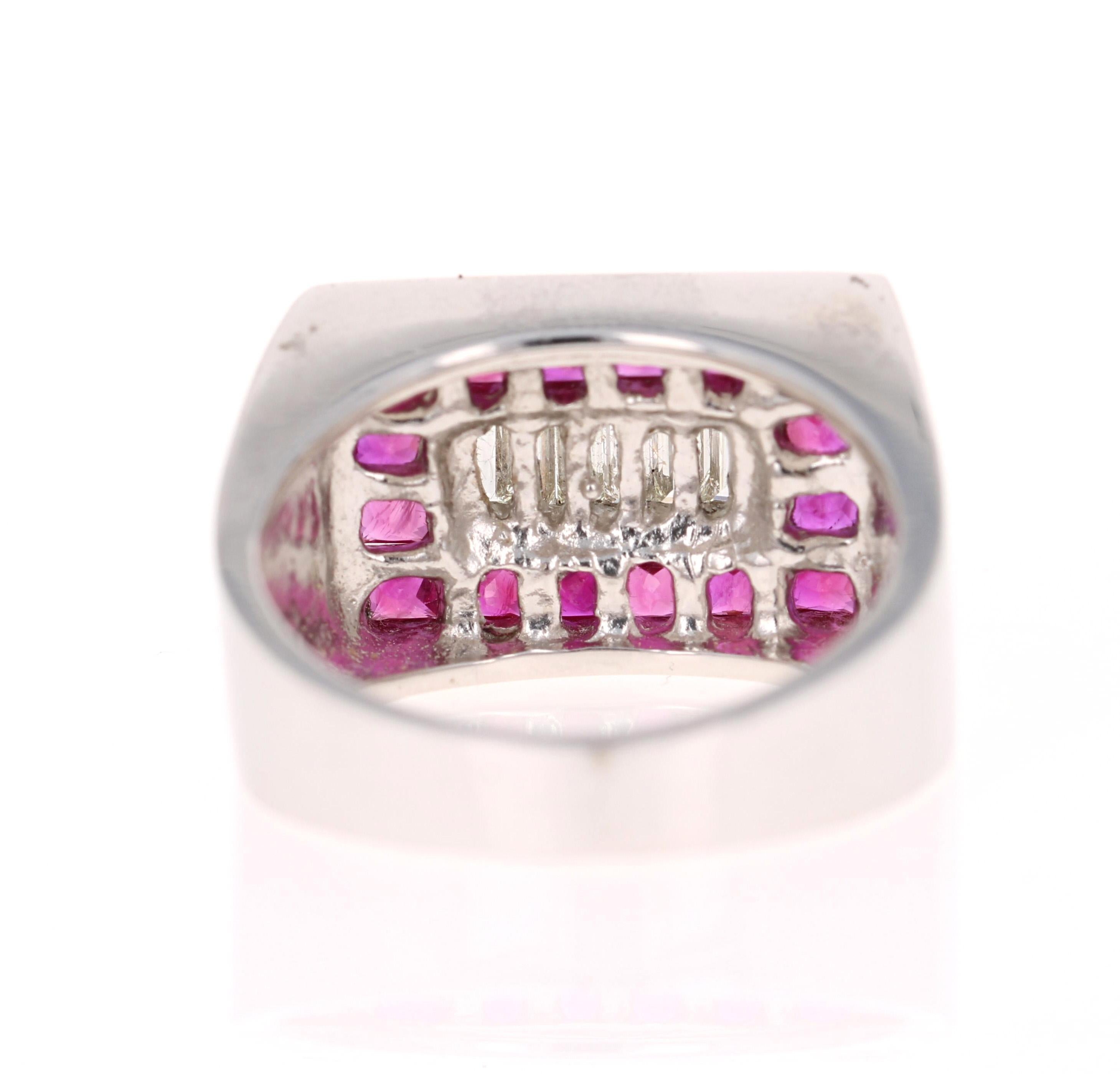 Modern 2.58 Carat Men's Ruby Diamond 14 Karat White Gold Ring