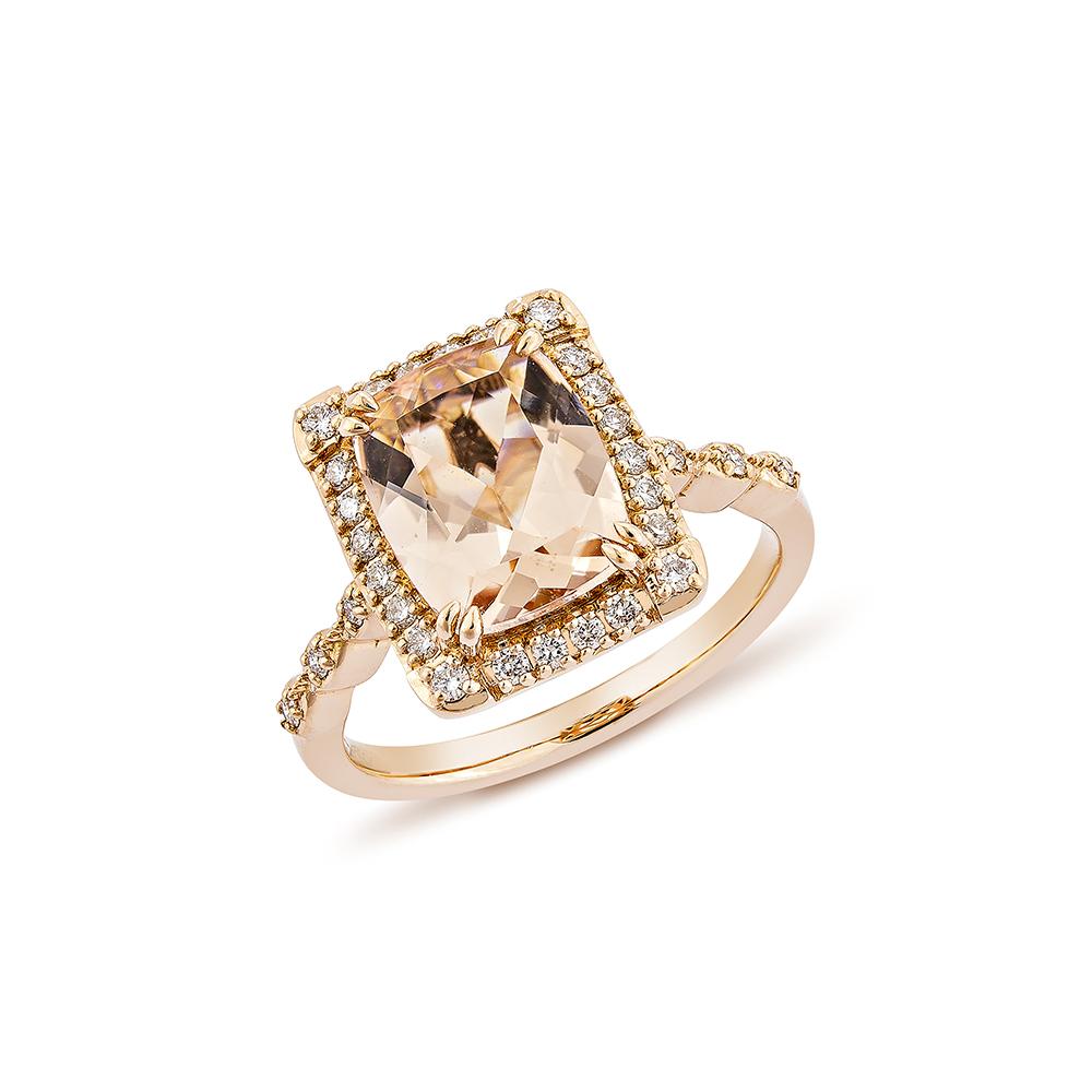 Contemporary 2.58 Carat Morganite Fancy Ring in 18Karat Rose Gold with White Diamond.    For Sale