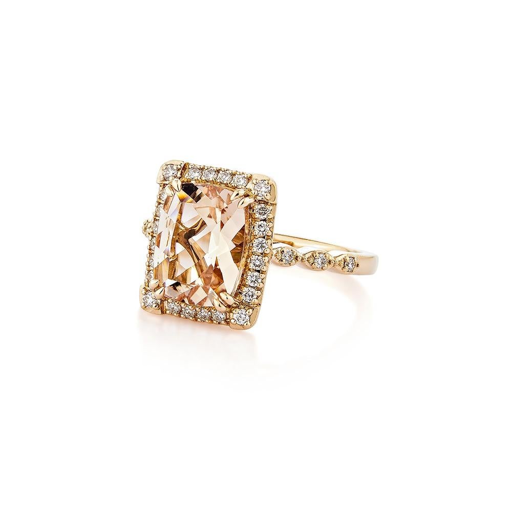 Cushion Cut 2.58 Carat Morganite Fancy Ring in 18Karat Rose Gold with White Diamond.    For Sale
