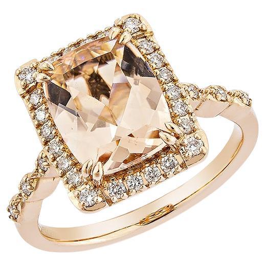 Bague fantaisie en or rose 18 carats avec Morganite de 2,58 carats et diamant blanc.   