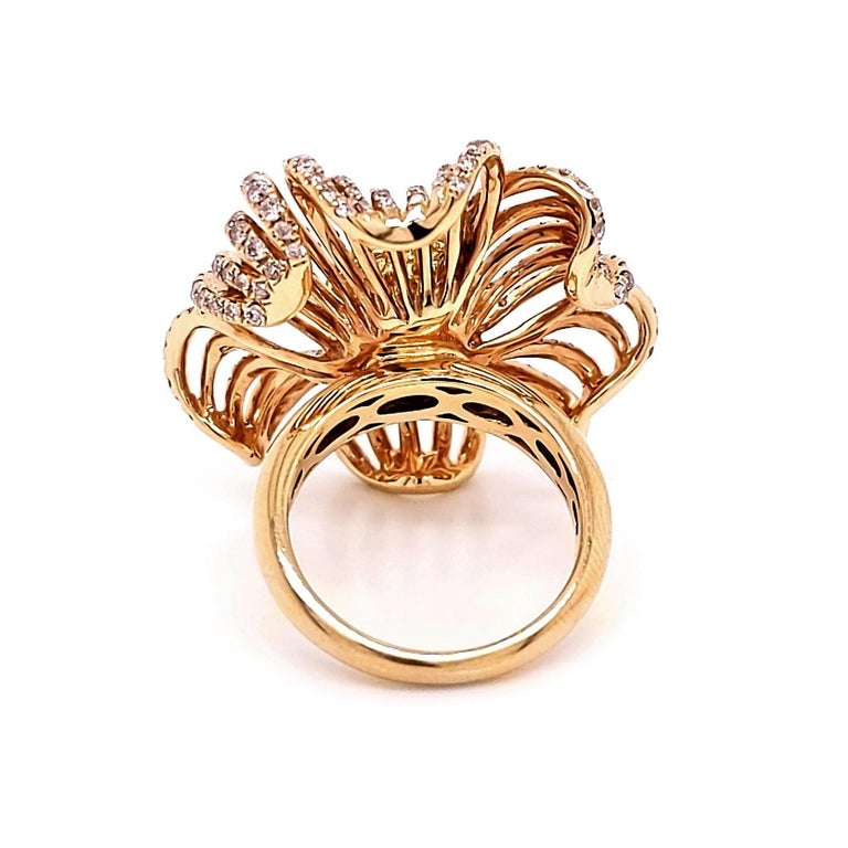 Bague Fleur En Or Jaune 18K Avec Diamants - Taille 51, Référence MP2363, Occasion Parfait état