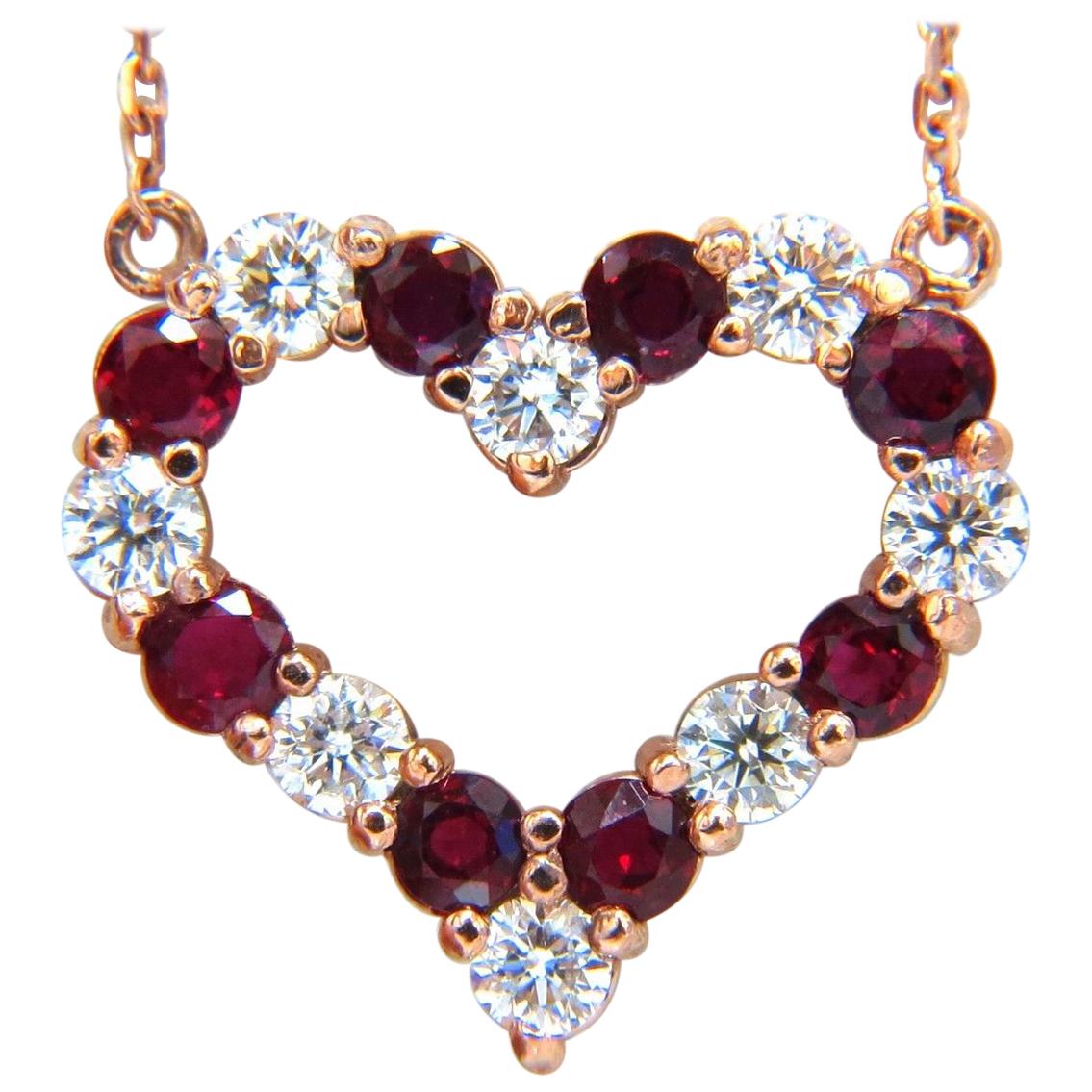Collier en forme de cœur en or 14 carats avec diamants et rubis rouge vif naturel de 2,58 carats