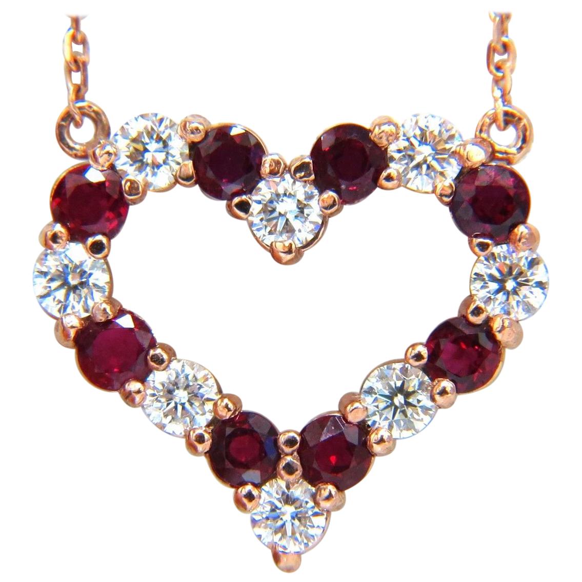 2.58 Carat Natural Vivid Red Ruby Diamond Heart Necklace 14 Karat