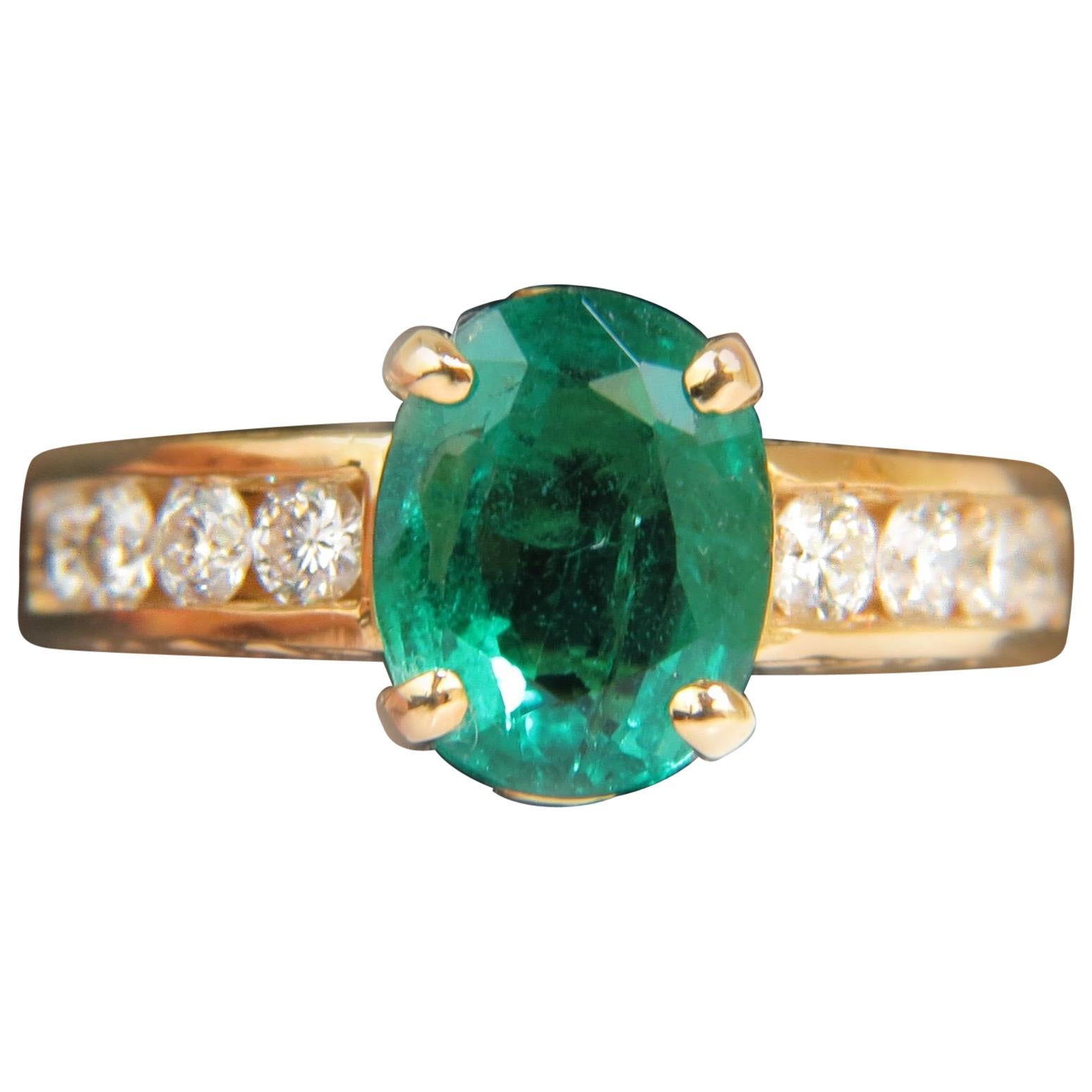 2,58 Karat Natürlicher Sambia AAA Grüner Smaragd Diamant Ring 14 Karat G/VS im Angebot