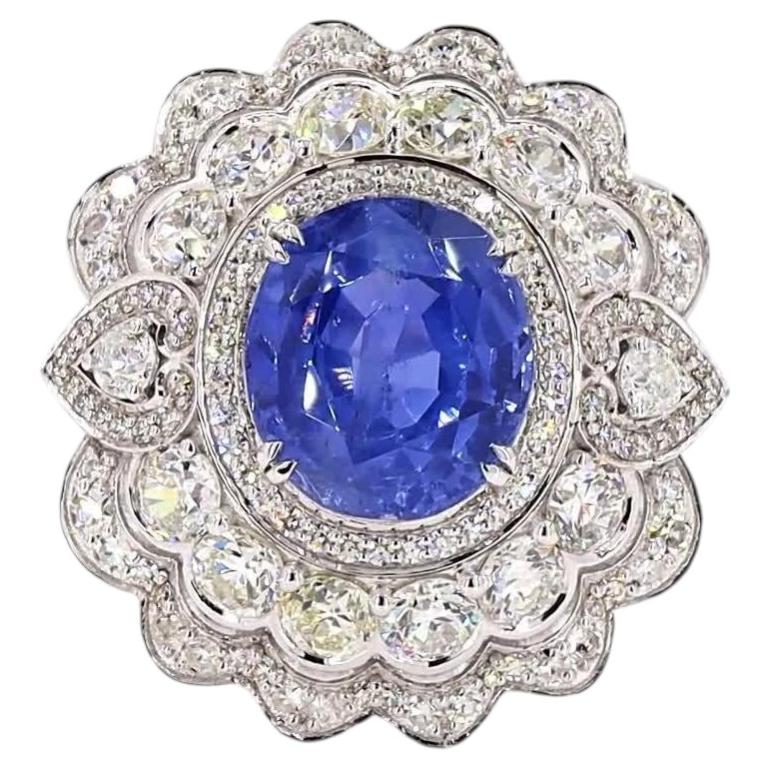 2.58 Carat Old European Cut Diamond Blue Sapphire Gold Ring