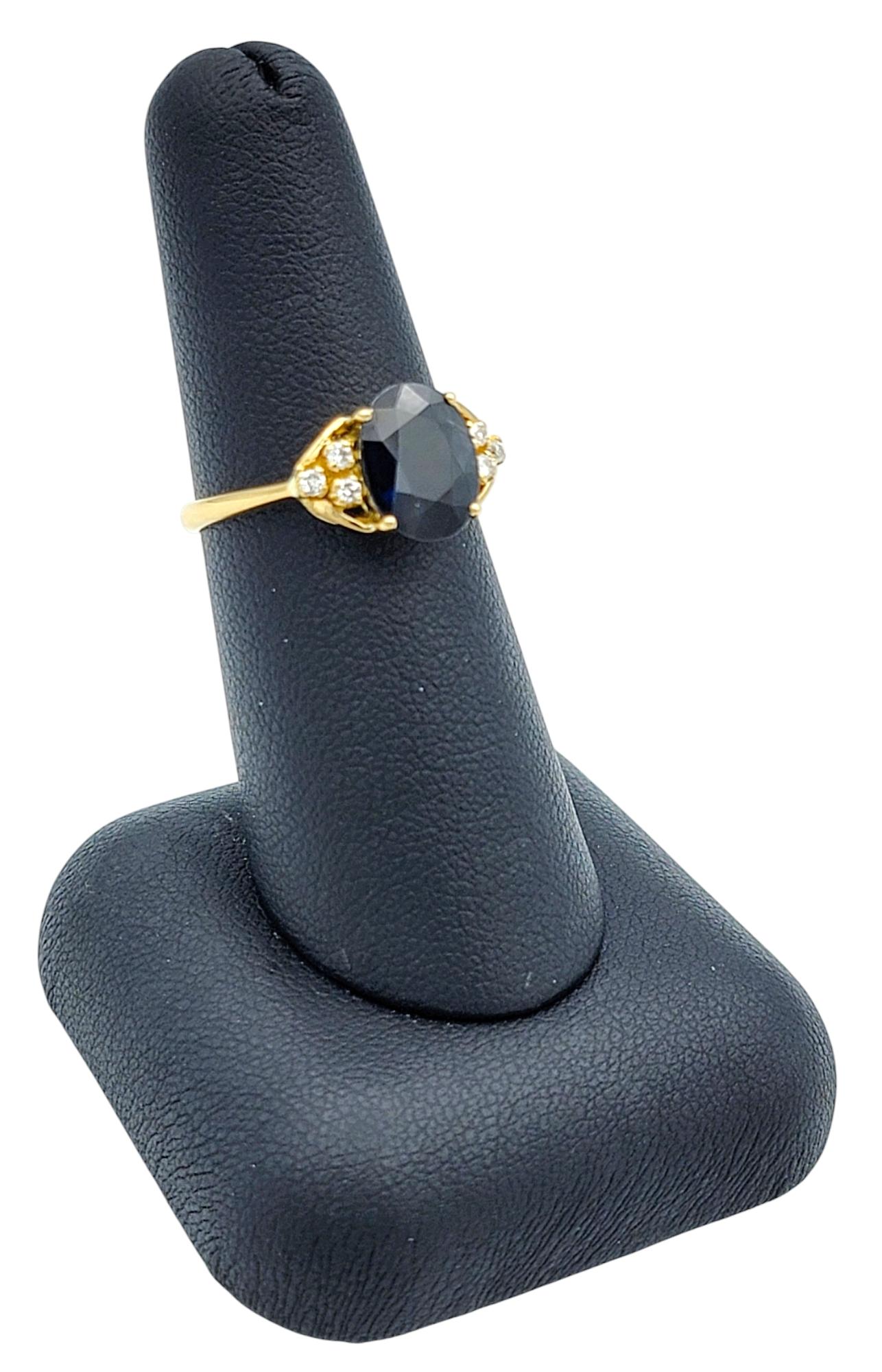 2.58 Carat Oval Cut Blue Sapphire Ring with Diamonds in 18 Karat Yellow Gold For Sale 6
