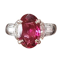 2.58 Carat Oval Rubelite and Diamond Cocktail Ring in Platinum