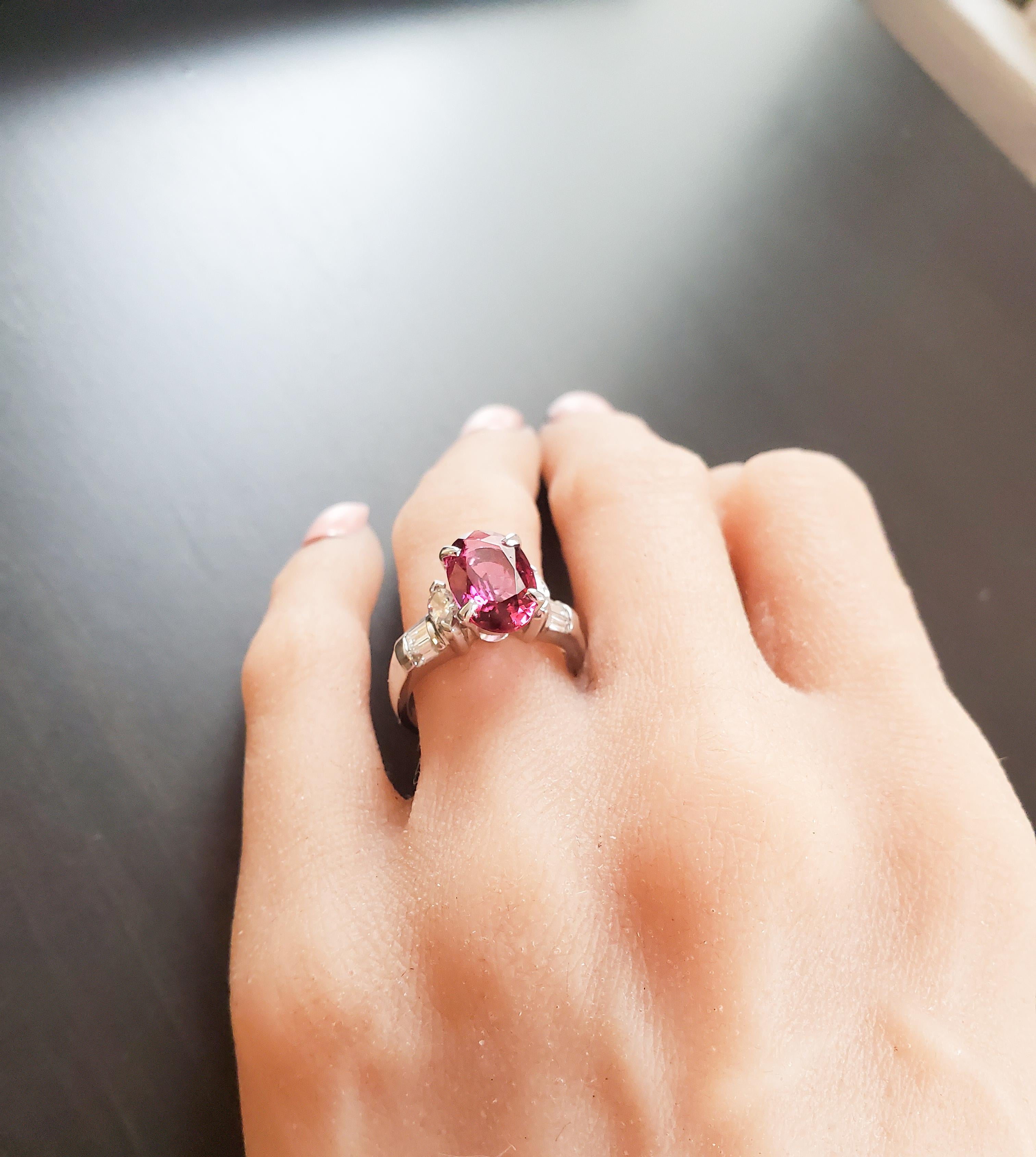 Contemporary 2.58 Carat Oval Rubelite and Diamond Cocktail Ring in Platinum