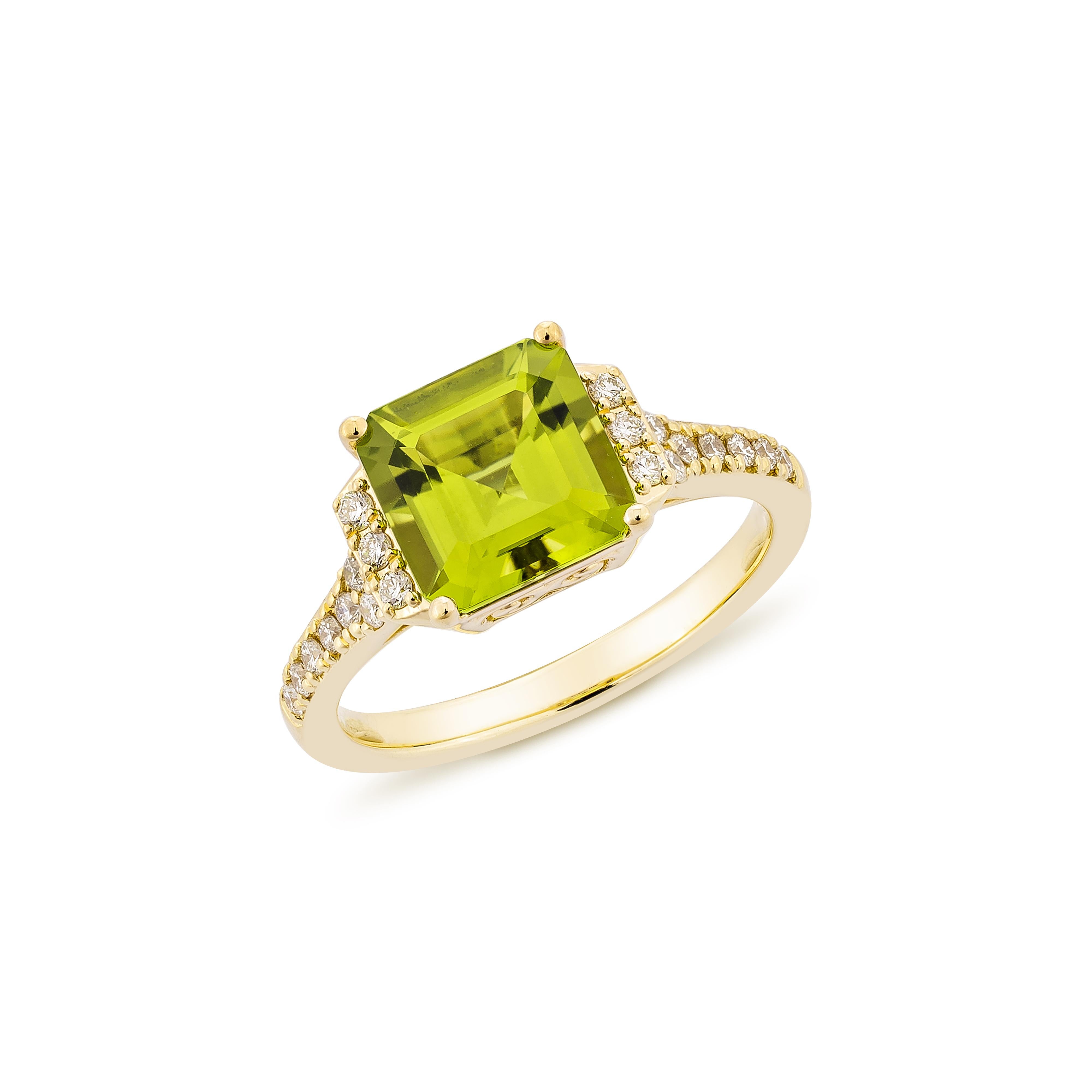 2,58 Karat Peridot Ausgefallener Ring aus 18 Karat Gelbgold mit weißem Diamant.   (Zeitgenössisch) im Angebot