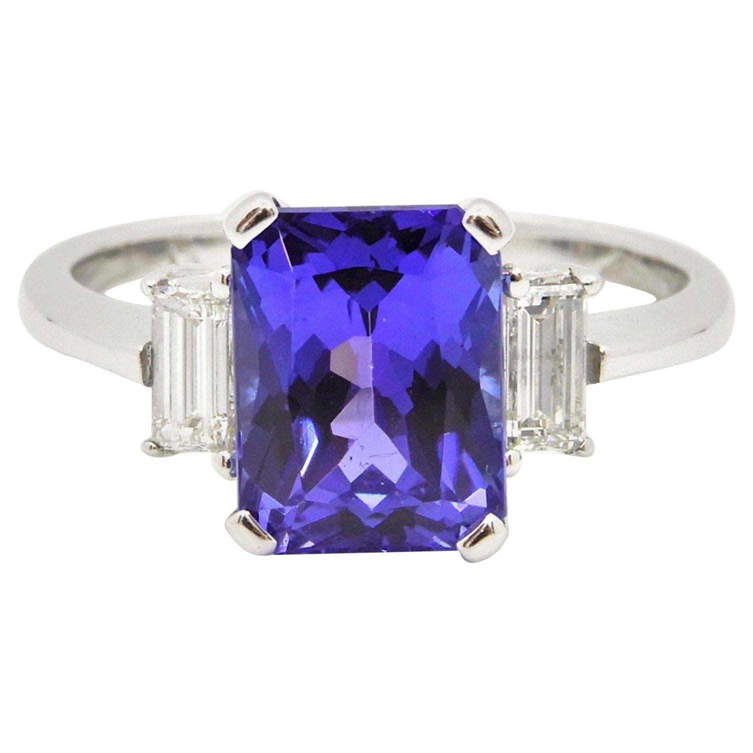 2.58 Carat Radiant Cut Tanzanite Diamond Cocktail Ring For Sale