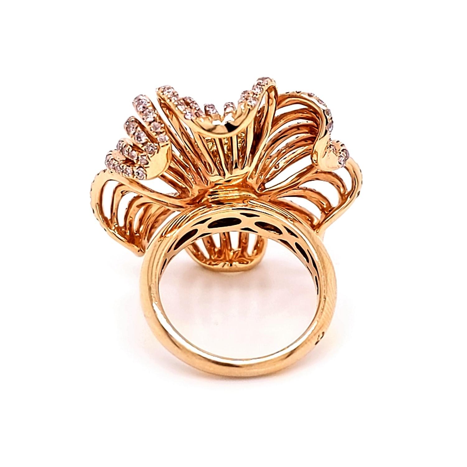Round Cut 2.58 Carat Natural Fancy Yellow and Pink Diamond Flower Ring in 18k Rose Gold For Sale