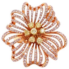 2.58 Carat Natural Fancy Yellow and Pink Diamond Flower Ring in 18k Rose Gold