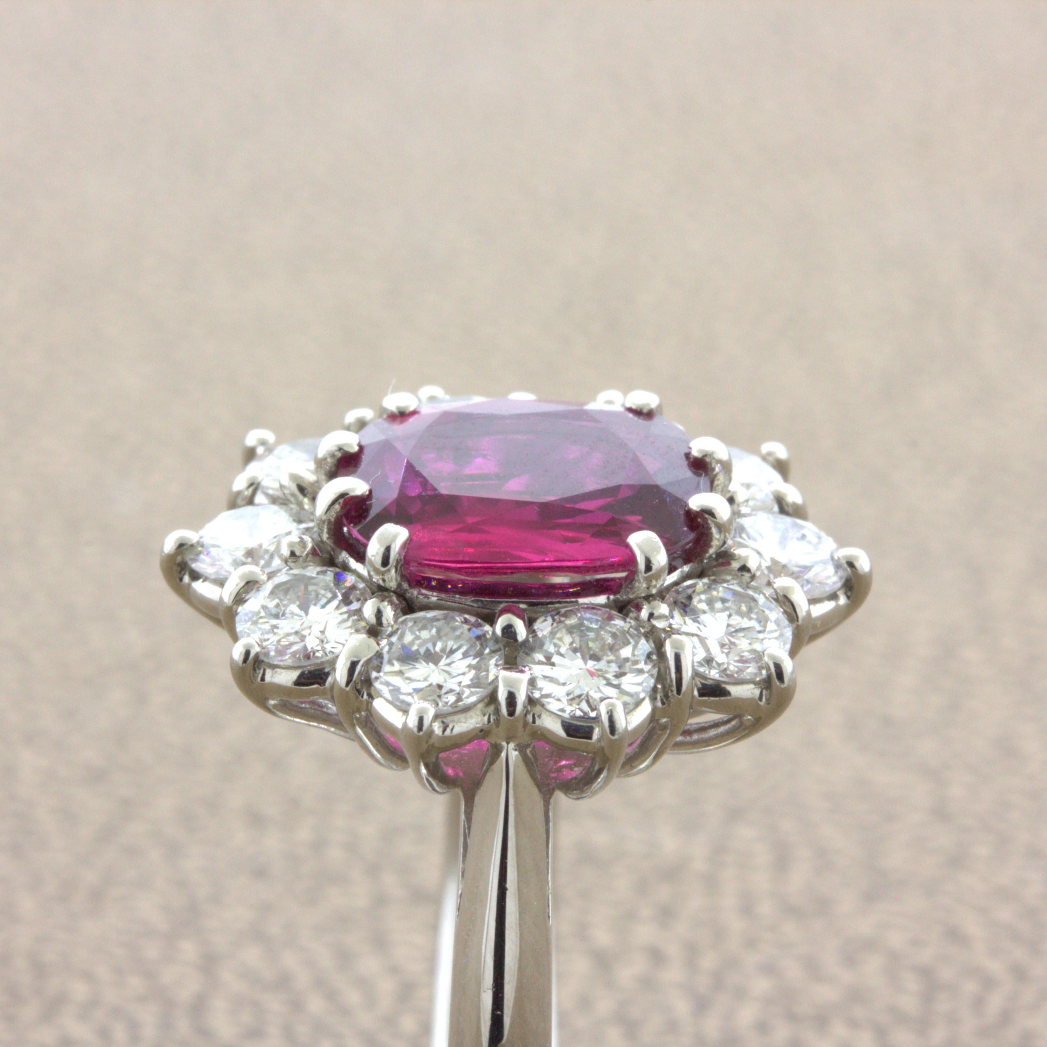 2.58 Carat Ruby Diamond Princess Diana Platinum Ring, GIA Certified For Sale 2