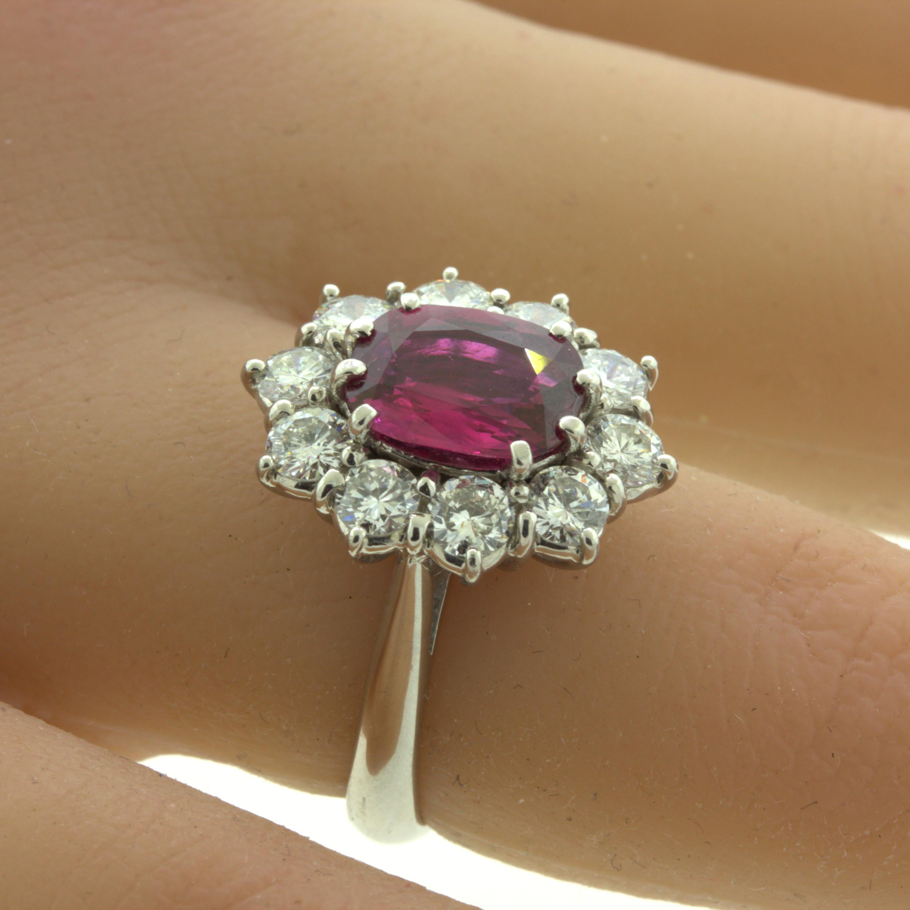 2.58 Carat Ruby Diamond Princess Diana Platinum Ring, GIA Certified For Sale 3