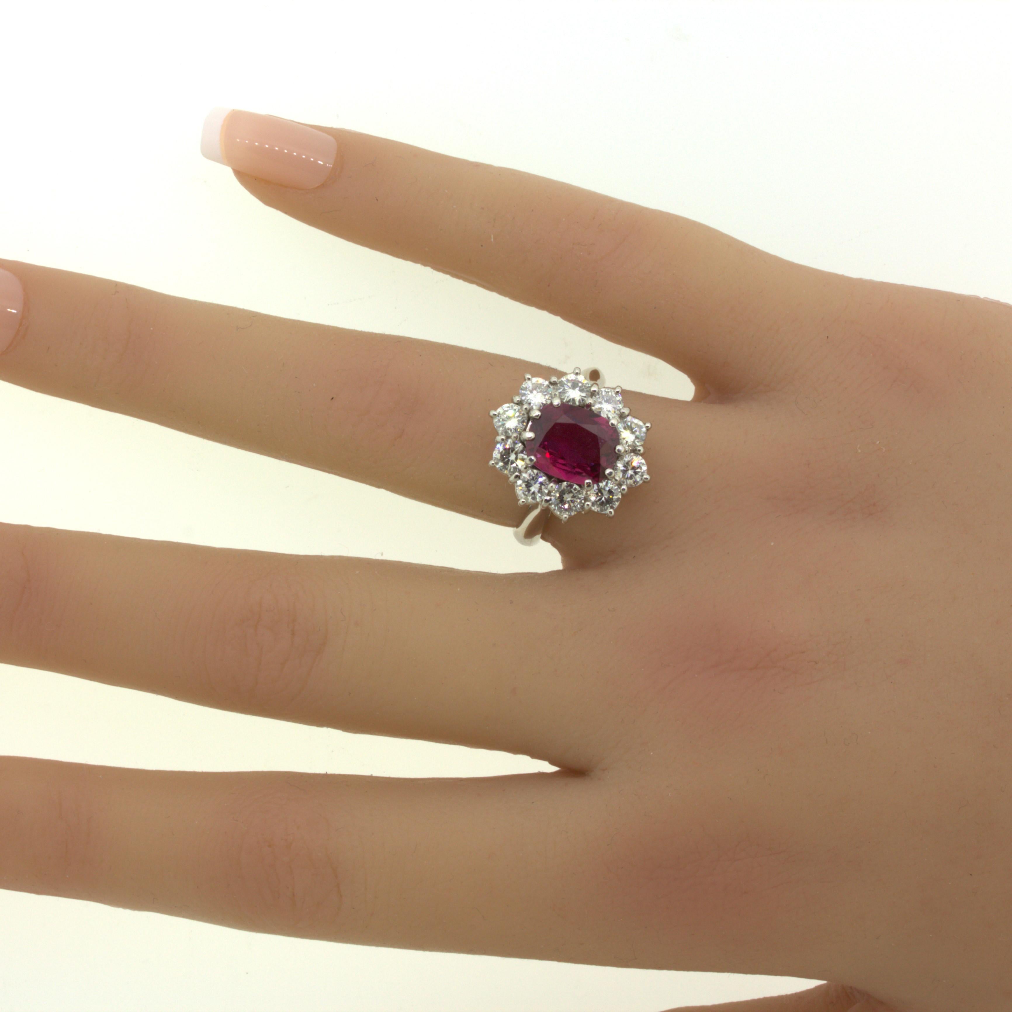 2.58 Carat Ruby Diamond Princess Diana Platinum Ring, GIA Certified For Sale 5