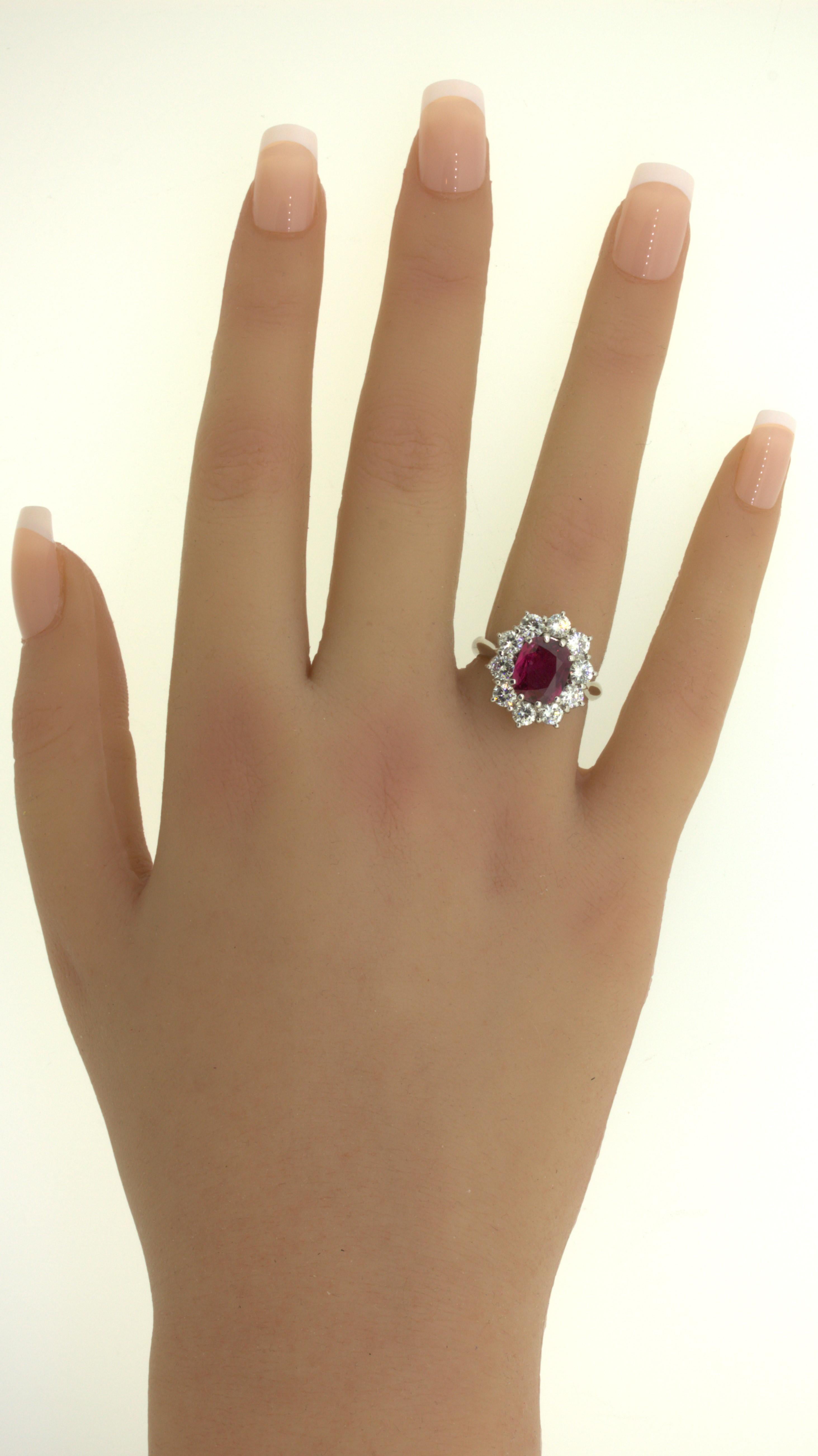 2.58 Carat Ruby Diamond Princess Diana Platinum Ring, GIA Certified For Sale 10