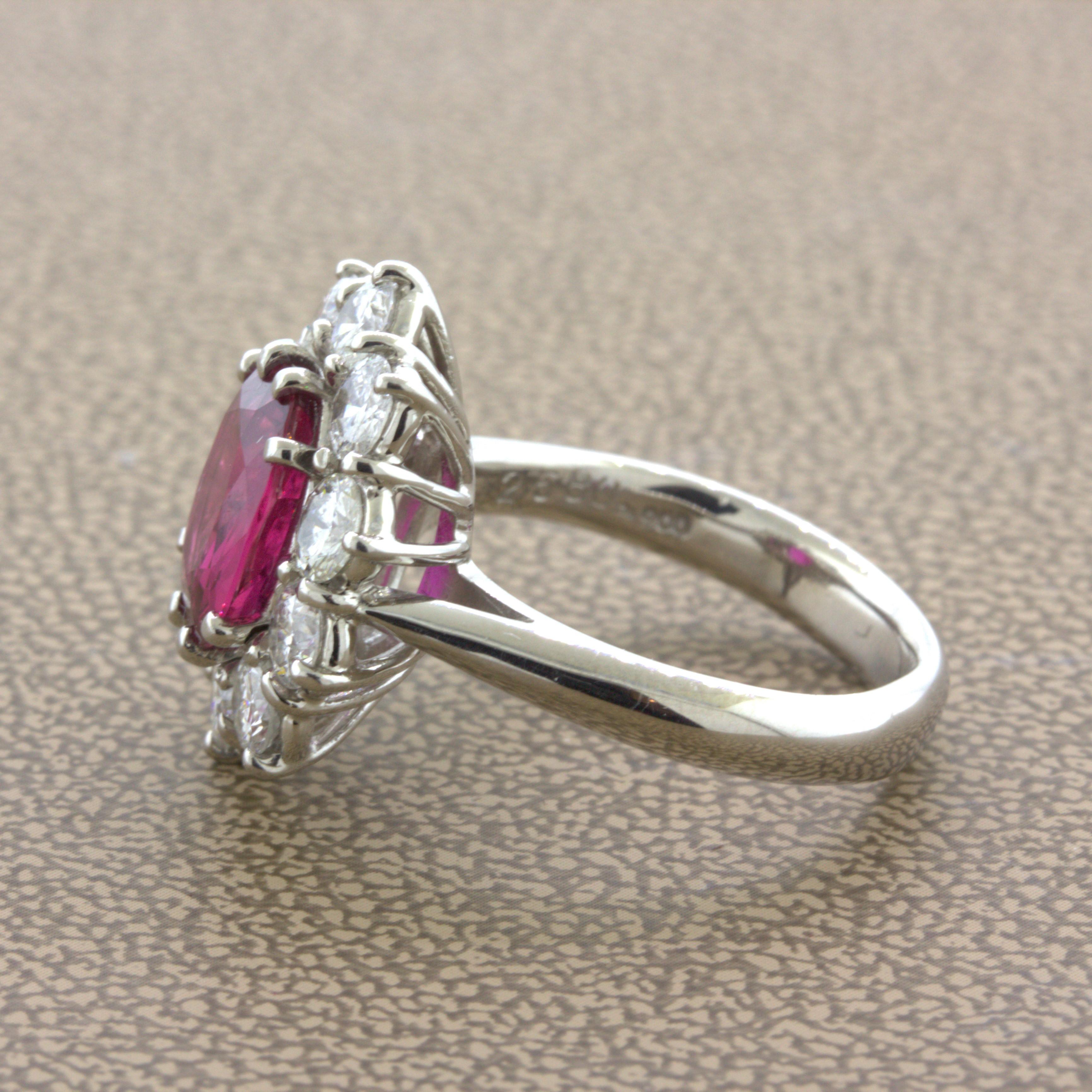 2.58 Carat Ruby Diamond Princess Diana Platinum Ring, GIA Certified In New Condition For Sale In Beverly Hills, CA