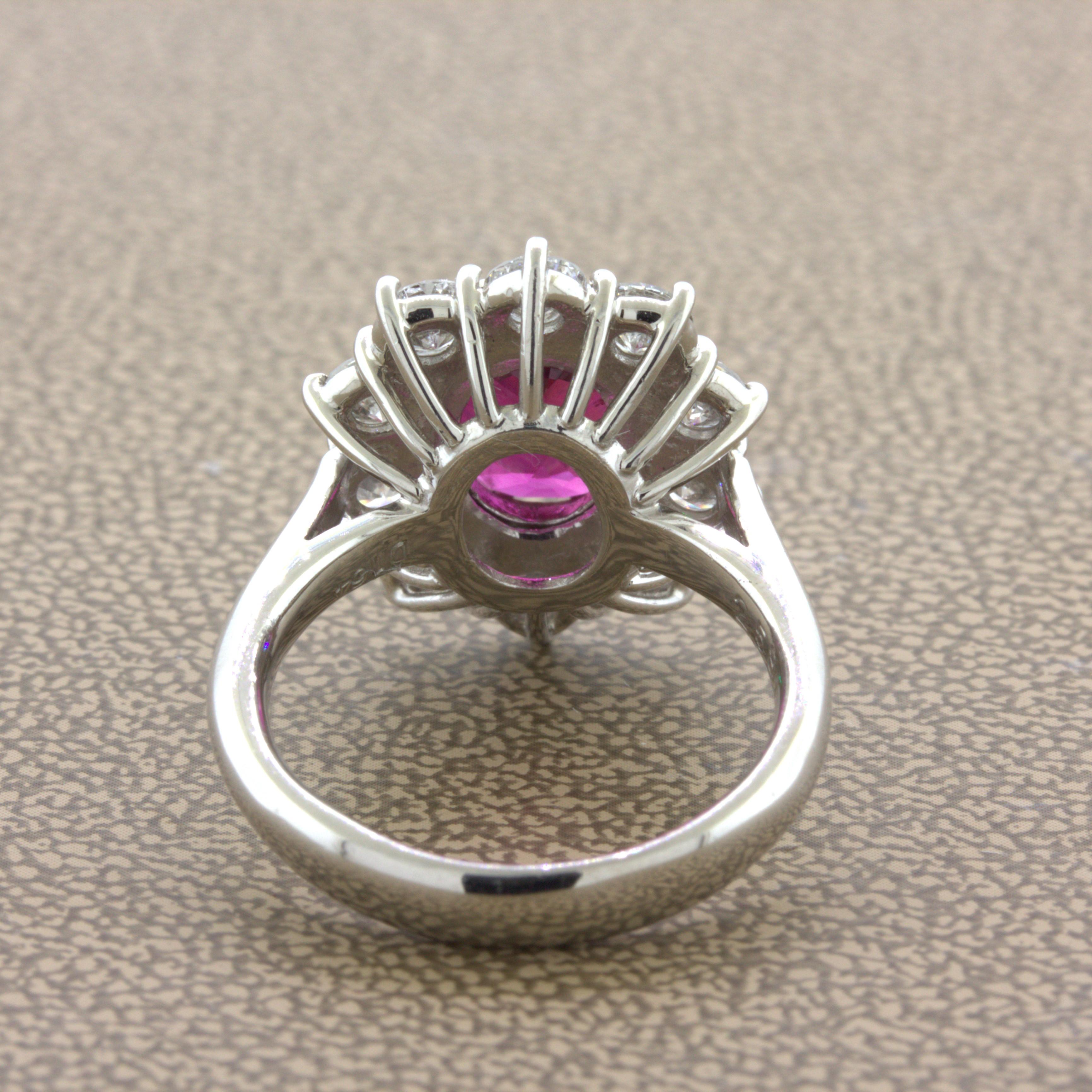 Women's 2.58 Carat Ruby Diamond Princess Diana Platinum Ring, GIA Certified For Sale