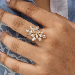 2.58 Carat SI/H Diamond Cluster Cocktail Ring 14 Karat Yellow Gold Fine Jewelry