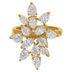 2.58 Carat SI/H Diamond Cluster Cocktail Ring 14 Karat Yellow Gold Fine Jewelry