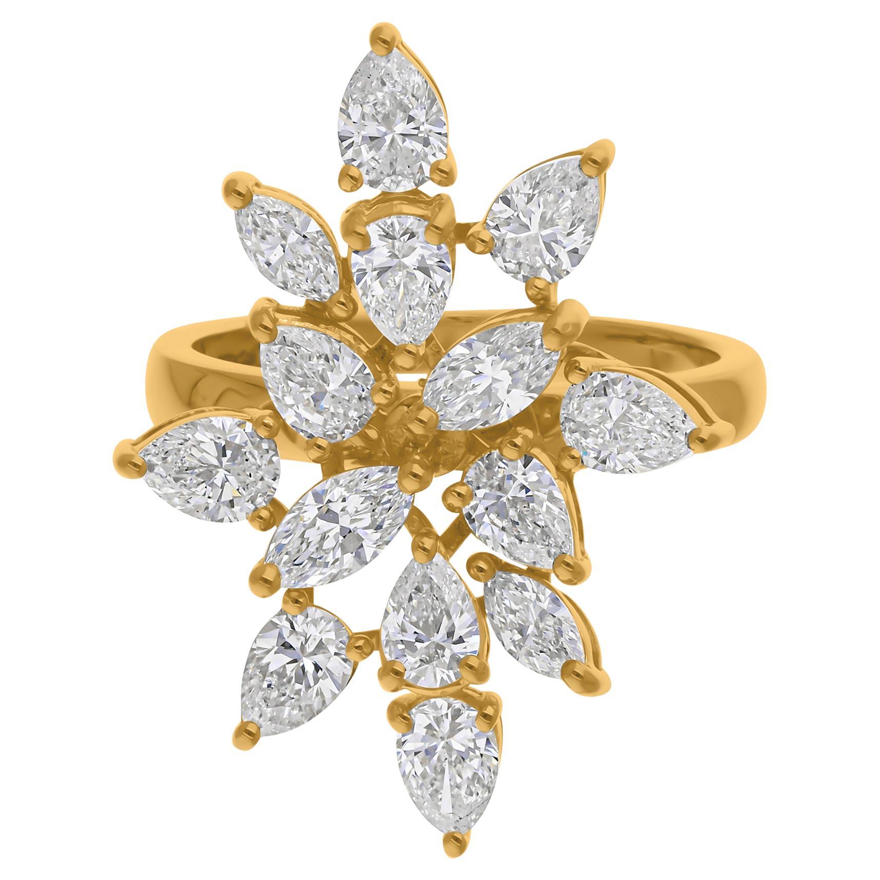 2.58 Carat SI/H Diamond Cluster Cocktail Ring 18 Karat Yellow Gold Fine Jewelry