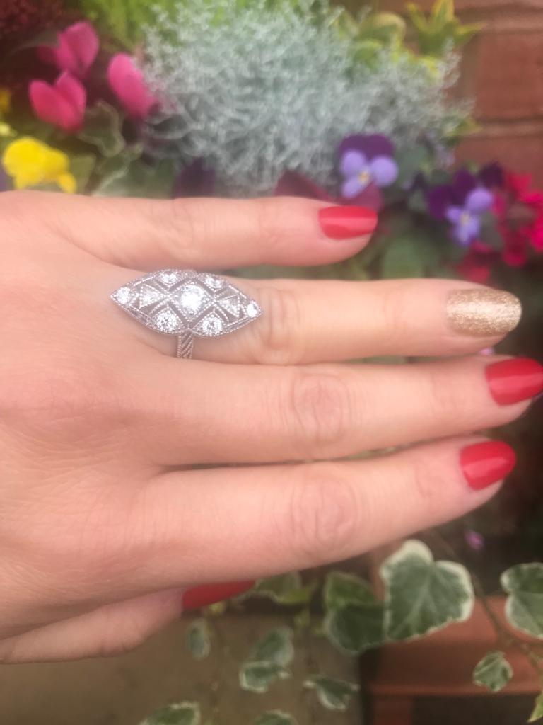 2.58Carat Cubic Zirconia Art Deco Inspired Designer Plaque Engagement Dress Ring In New Condition For Sale In London, GB