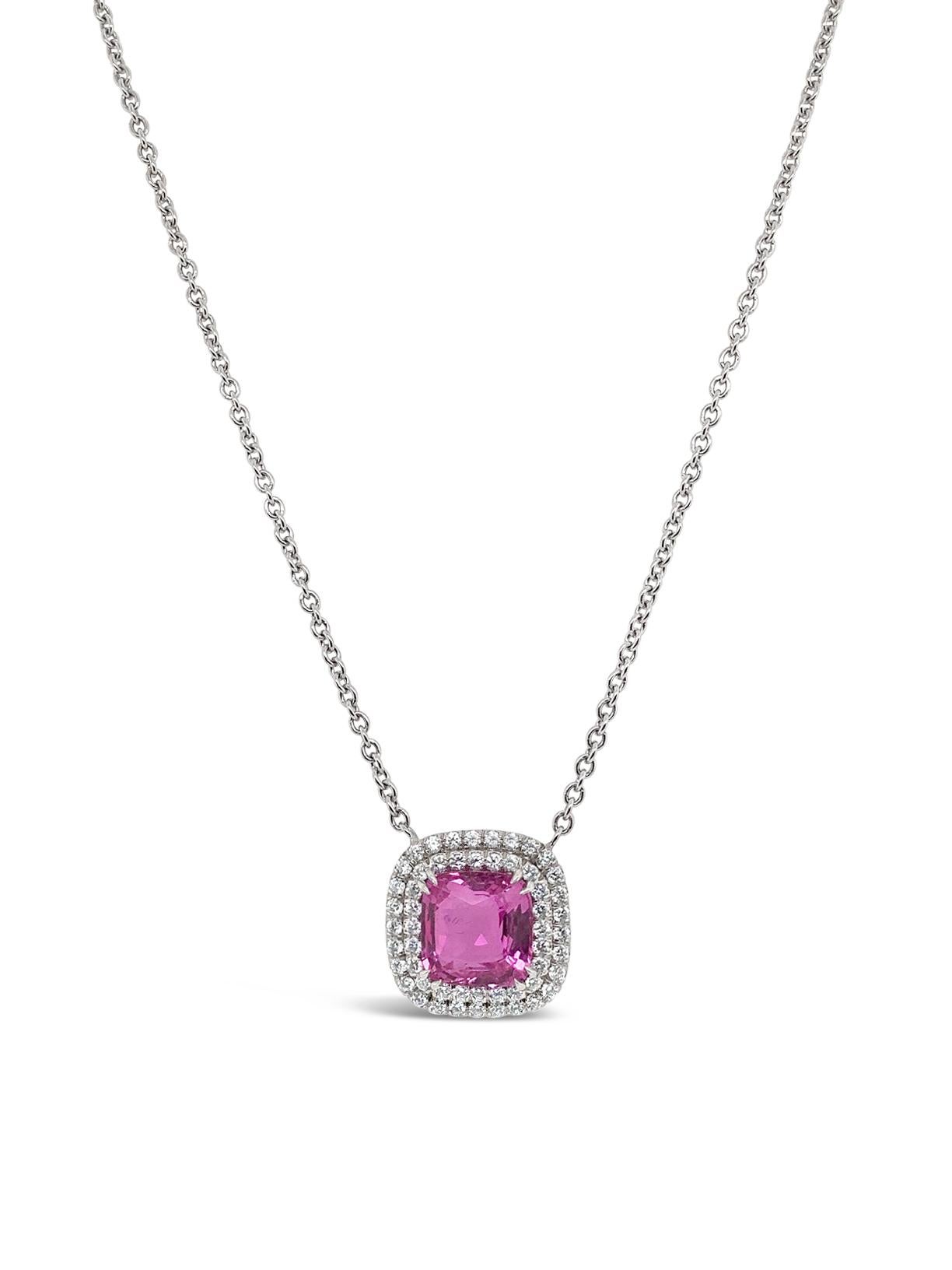 Contemporaneo Collana a raggiera con zaffiro rosa e diamante da 2,58 carati con catena in platino in vendita