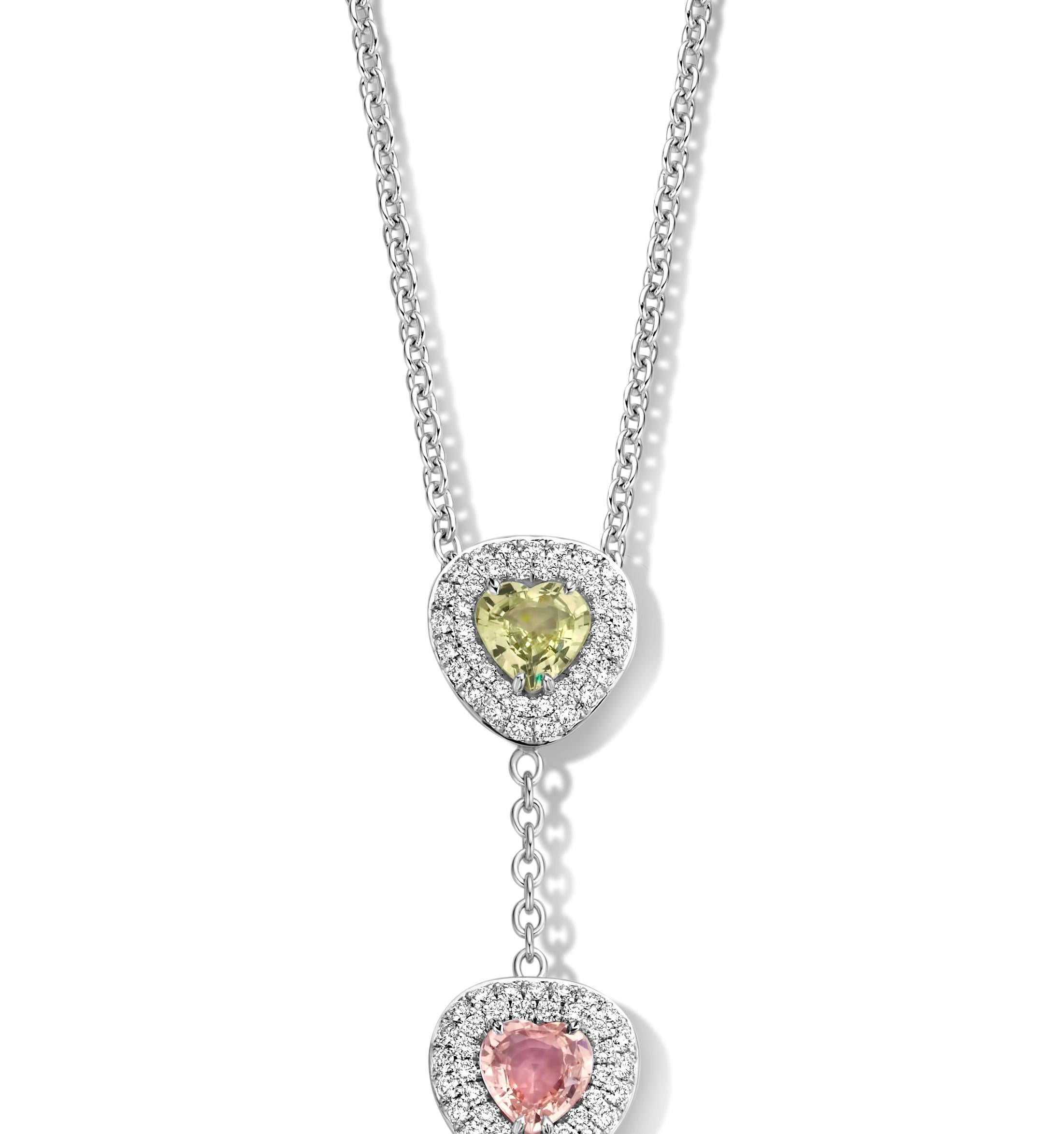 Contemporary 2.58 Carat Yellow, Pink, Purple Sapphire 18 Karat Diamond Pendant Necklace
