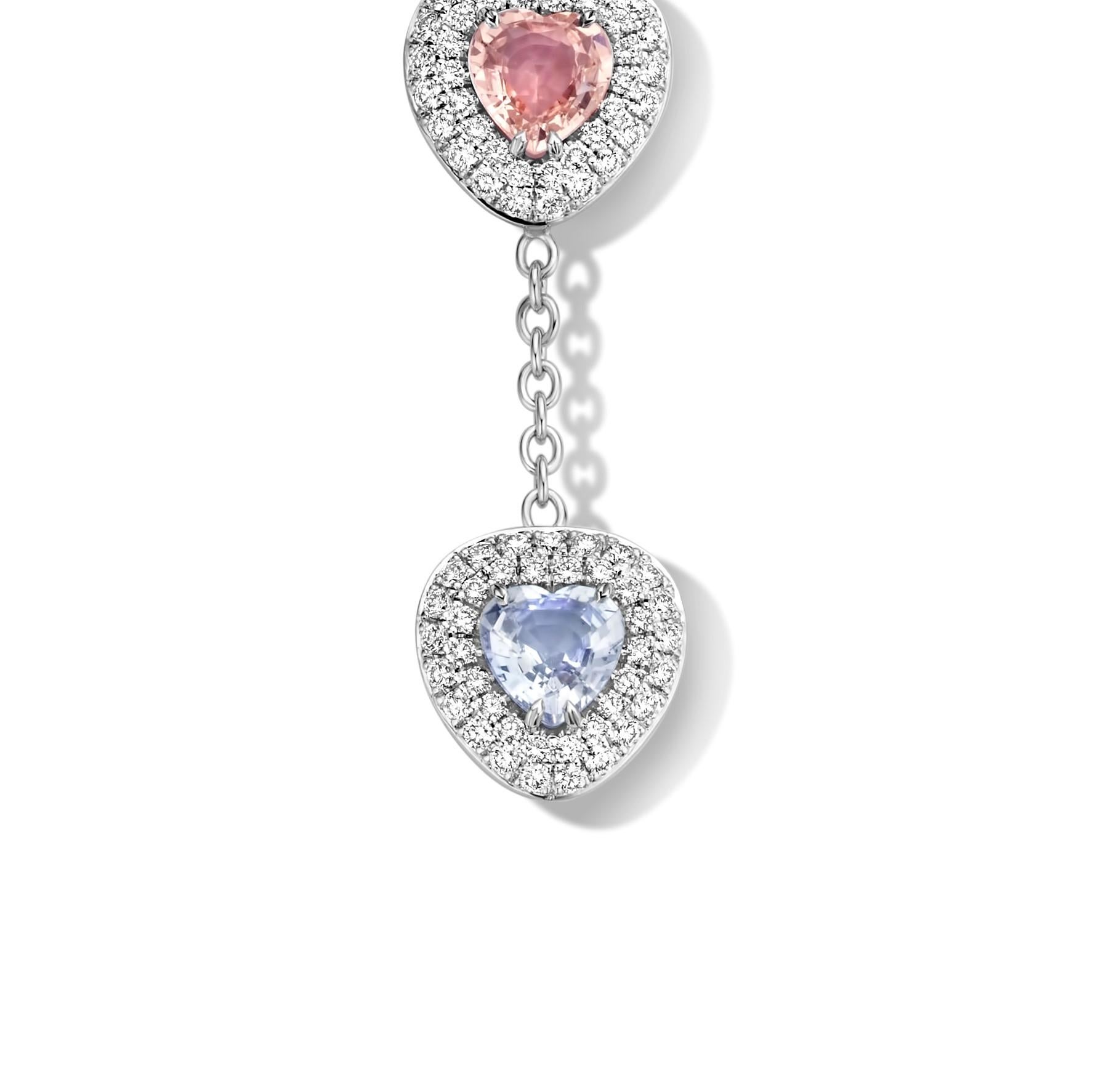 2.58 Carat Yellow, Pink, Purple Sapphire 18 Karat Diamond Pendant Necklace In New Condition In GENT, BE