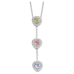 2.58 Carat Yellow, Pink, Purple Sapphire 18 Karat Diamond Pendant Necklace
