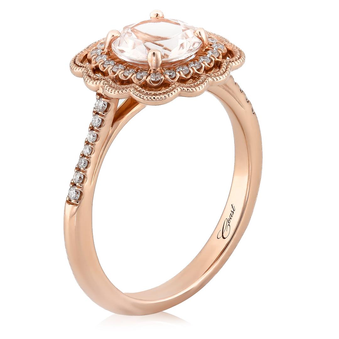 2.58 Carats Morganite Diamonds set in 14K Rose Gold Ring In New Condition For Sale In Los Angeles, CA