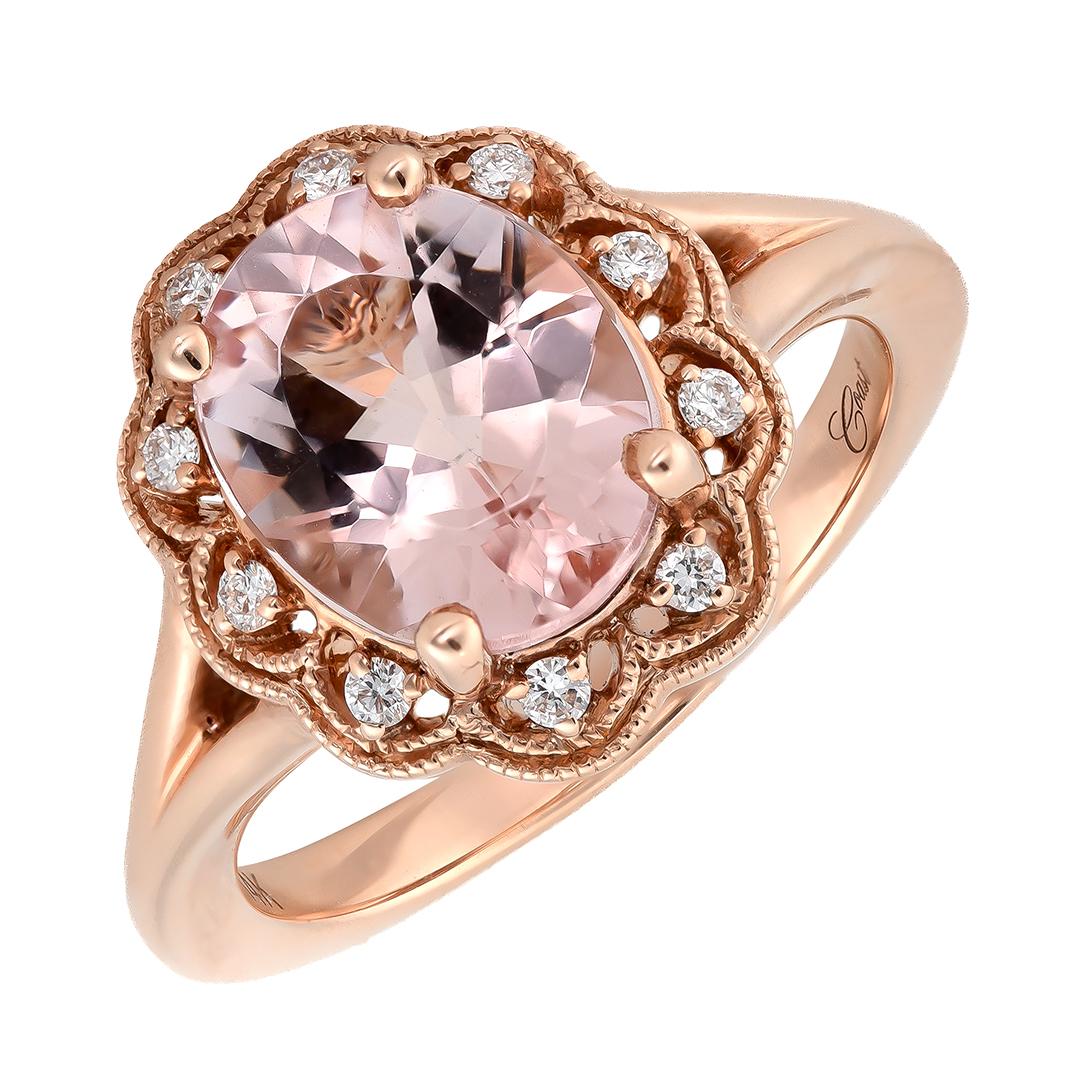 Women's 2.58 Carats Morganite Diamonds set in 14K Rose Gold Ring For Sale