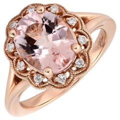 2.58 Carats Morganite Diamonds set in 14K Rose Gold Ring