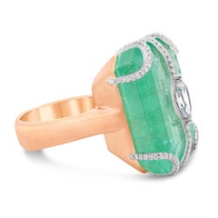 25.81 Carat Colombian Emerald Studded with White Diamond Crown Statement Ring