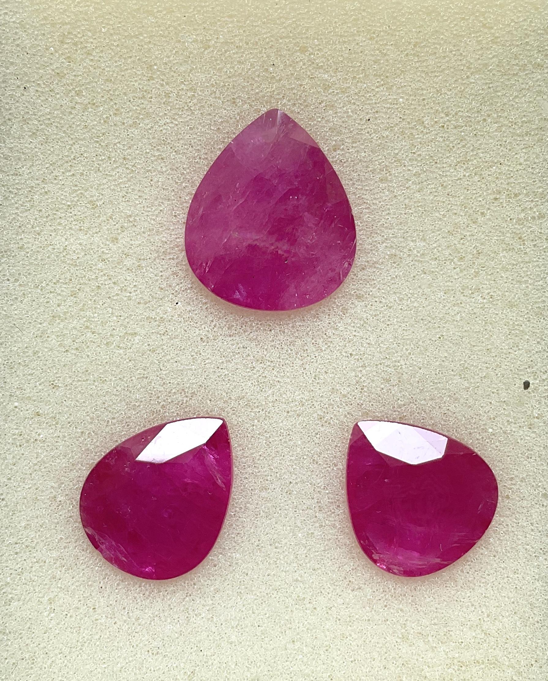 25.81 Carats Ruby Mozambique Pear Faceted Cut stone 3 Piece Heated Natural Gem

Weight: 25.81 Carats
Pieces: 3
Size - 15x14-18x15 MM
Shape: Faceted pear cut stone