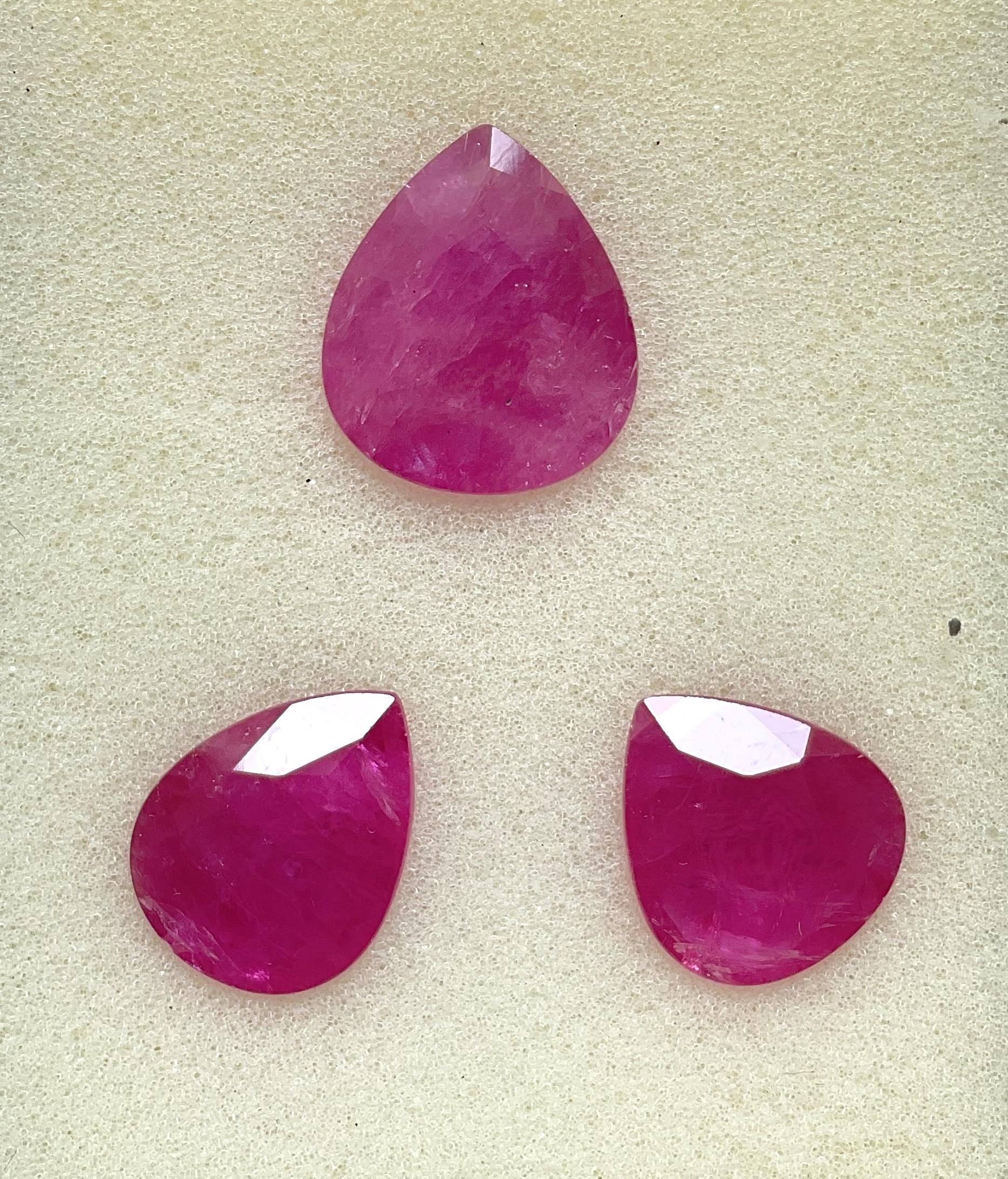 Art Deco 25.81 Carats Ruby Mozambique Pear Faceted Cut stone 3 Piece Heated Natural Gem For Sale