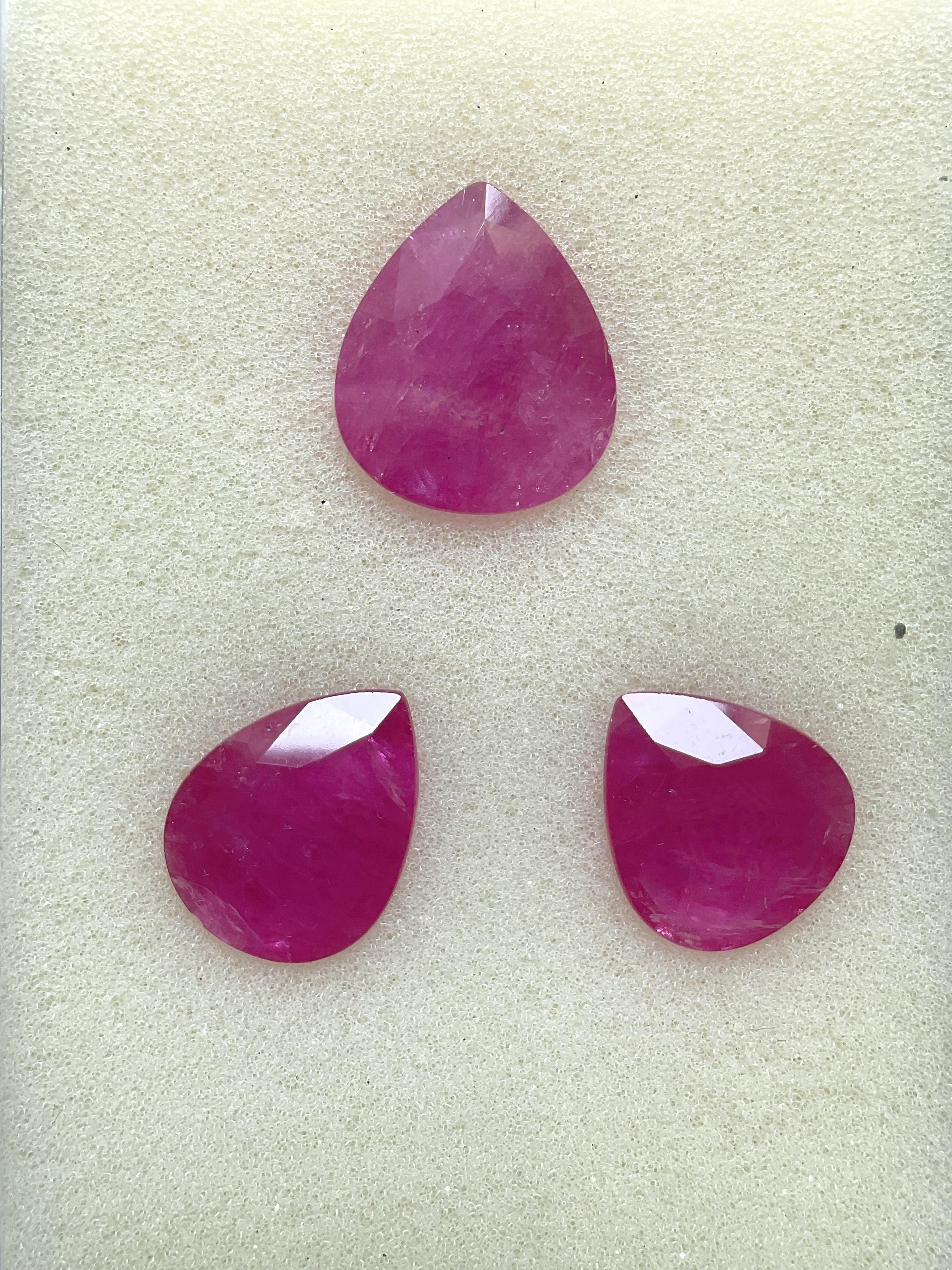 Pear Cut 25.81 Carats Ruby Mozambique Pear Faceted Cut stone 3 Piece Heated Natural Gem For Sale