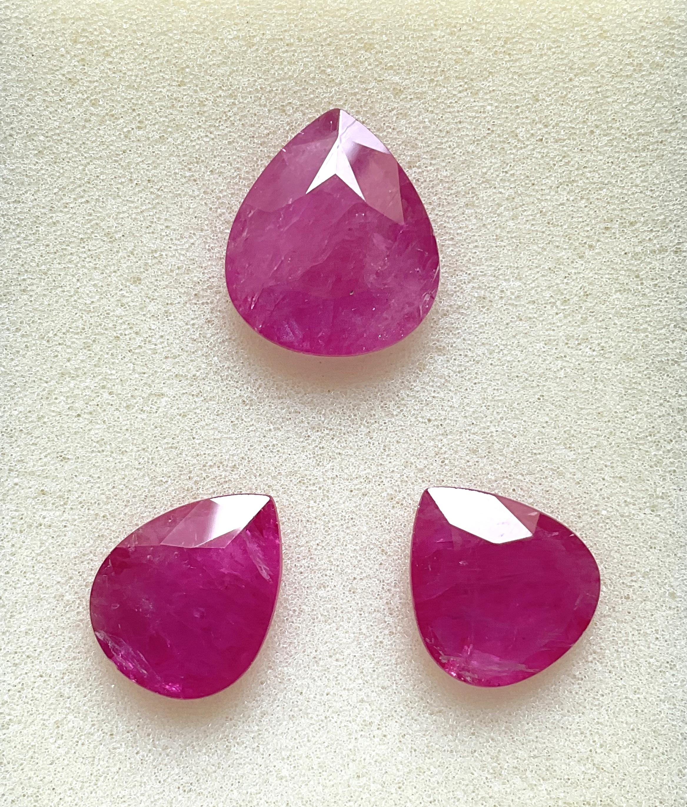 Women's or Men's 25.81 Carats Ruby Mozambique Pear Faceted Cut stone 3 Piece Heated Natural Gem For Sale