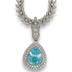 25.81ct Vivid Neon Green-Blue Natural Paraiba Tourmaline Necklace 18K Gold GIA